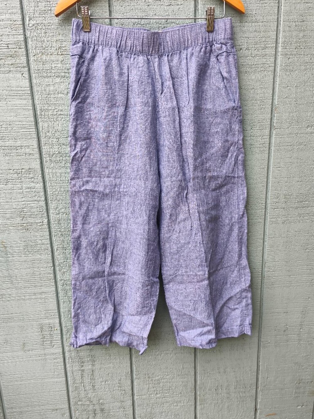 Cynthia Rowley 100% Linen Wide Leg Pull On Pants sz M Blue Coastal Beach Chic